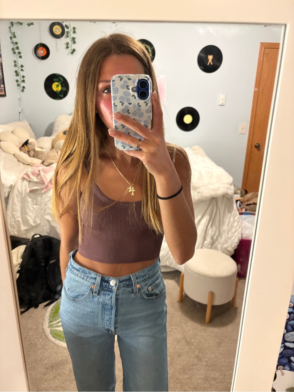 SHEIN Ribbed Scoop-Neck Cropped Tank Top - Mauve Brown